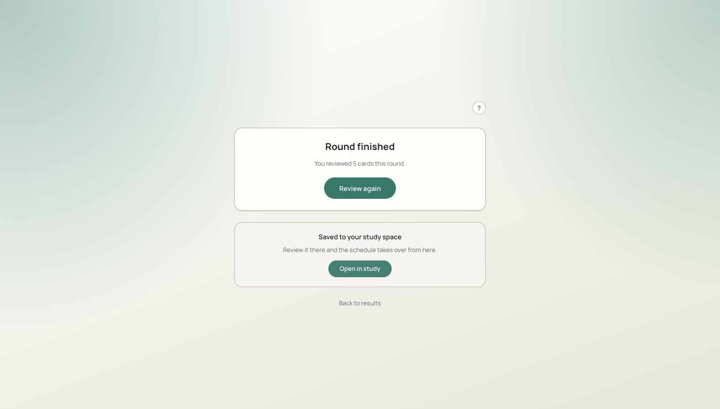 Confirmation screen after saving, with an "Open in study" button